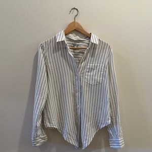 Madewell White Tie Hem Button Down Shirt with Navy Stripes